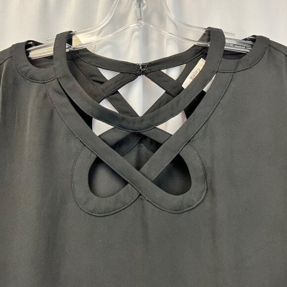 Esley Semi Sheer Caged Neck Line Short Sleeve Blouse Black Womens Size Medium - Picture 3 of 8